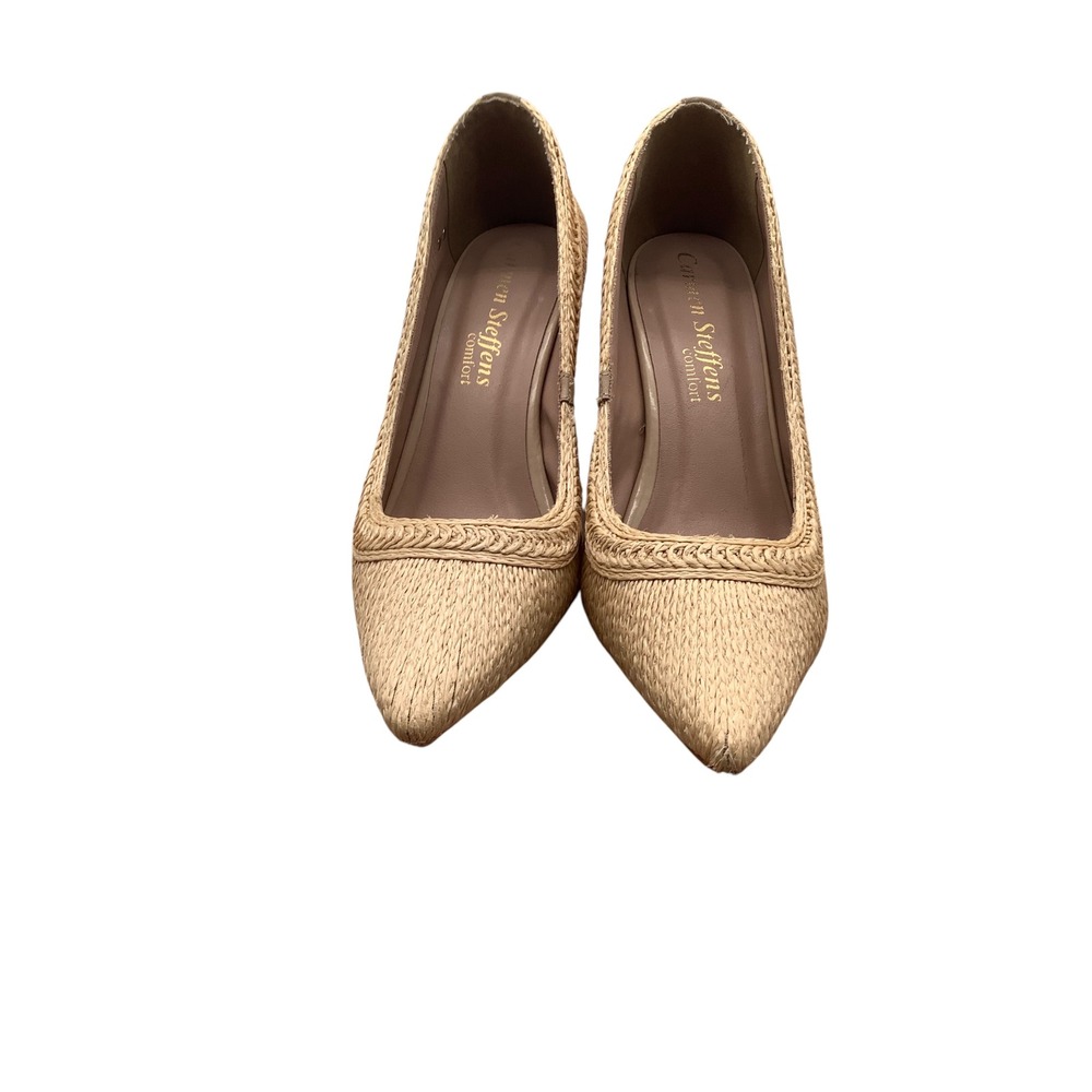 Carmen Steffens Comfort Beige Woven Raffia Pointed Toe Stiletto Pumps Size 38